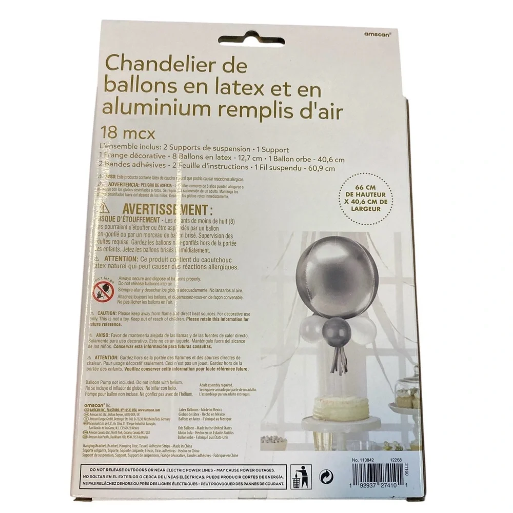 New- Silver and White Balloon Chandelier Kit